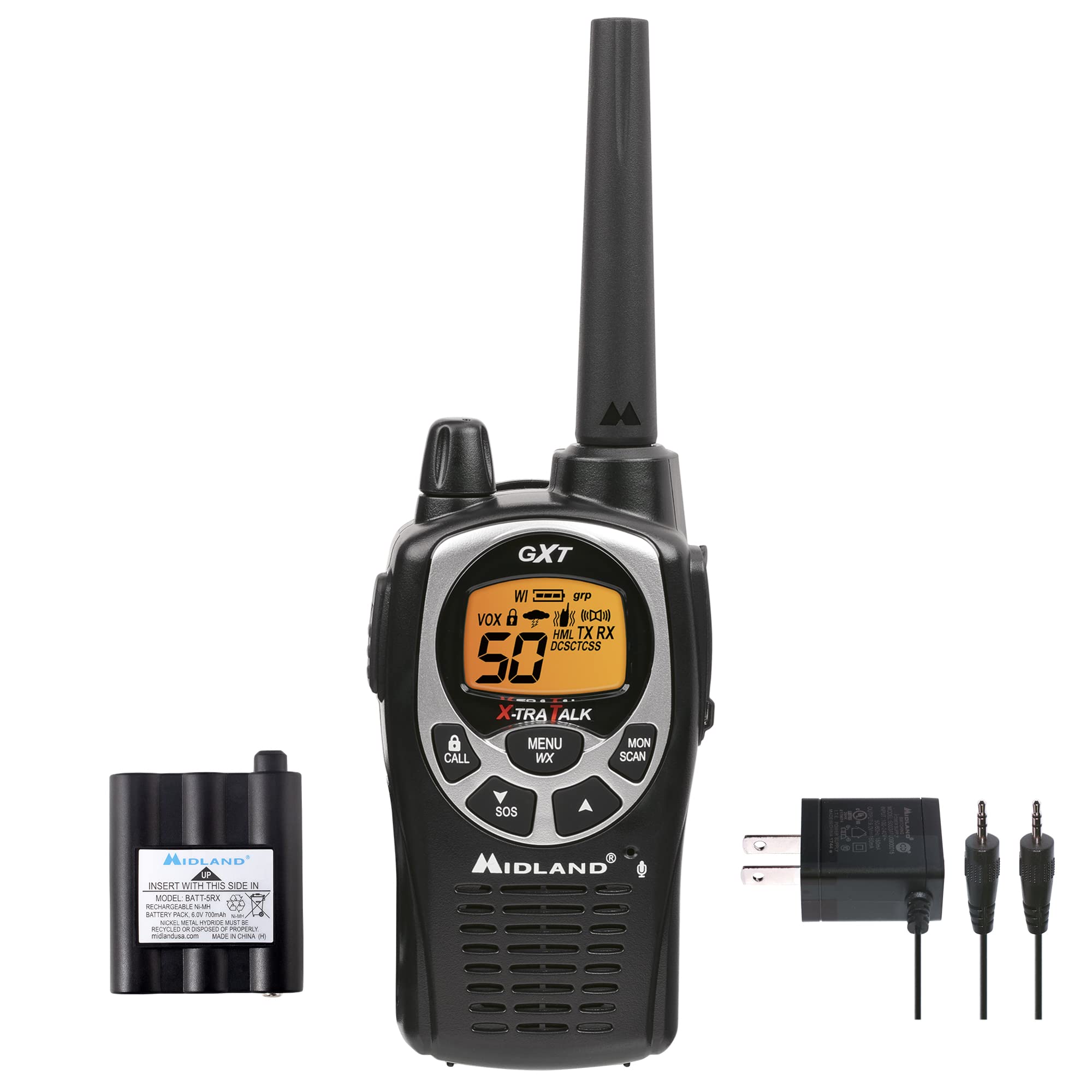 Midland�   Gxt1000Az   50 Channel Gmrs Two Way Radio   Long Range Walkie Talkie With 142 Privacy Codes, Sos Siren, And Noaa Weather Alerts And Weather Scan (Black/Silver, Single Pack)